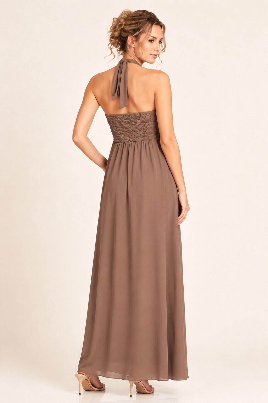 Coraline Brown Embellished Halterneck Evening Dress