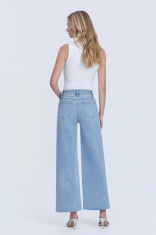 Maudie High Rise Raw Hem Wide Leg Jeans Light Wash