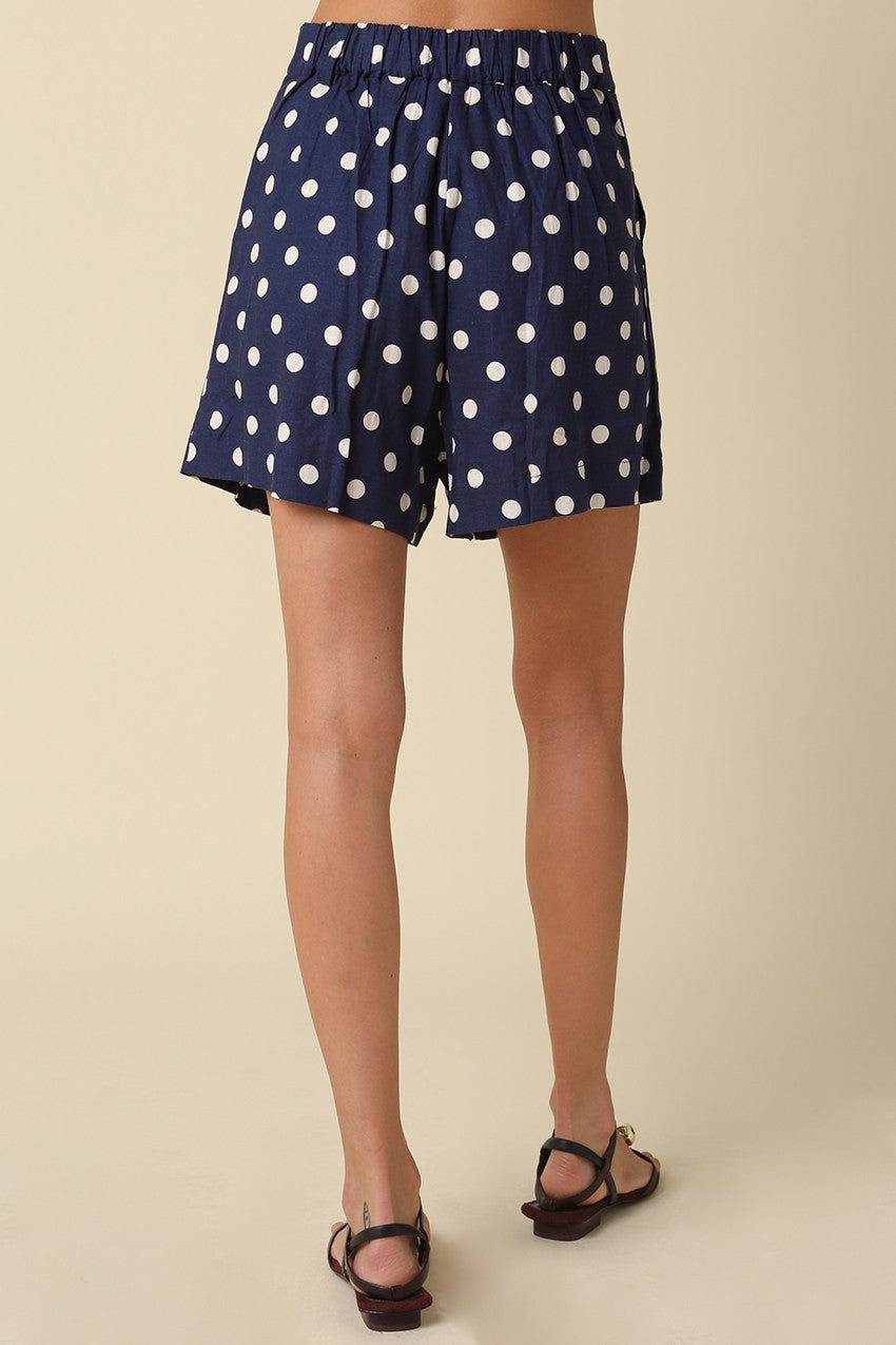 Juniper High Waist Polka Dot Print Shorts Navy