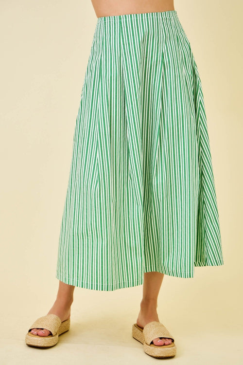 Tiffany High Waist Stripe Print Maxi Skirt Green