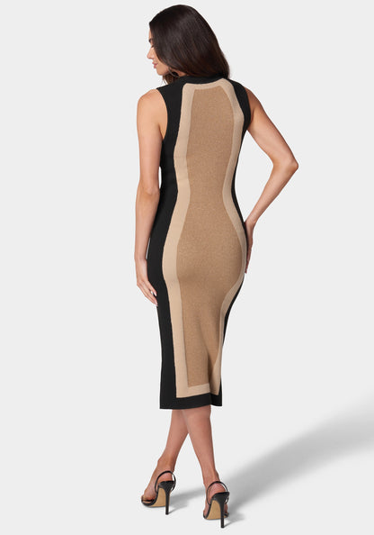 Metallic Colorblock Sweater Midi Dress