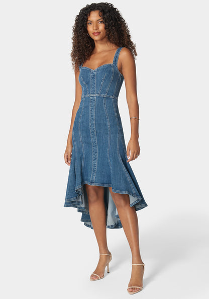 Sweetheart Neck Trumpet Denim Dress