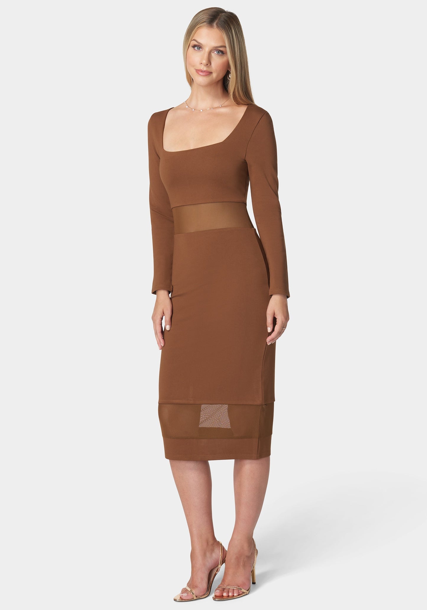 Square Neck Mesh Inset Dress