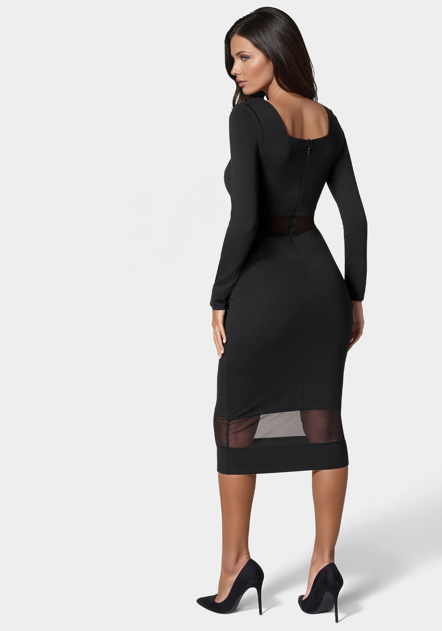 Square Neck Mesh Inset Dress