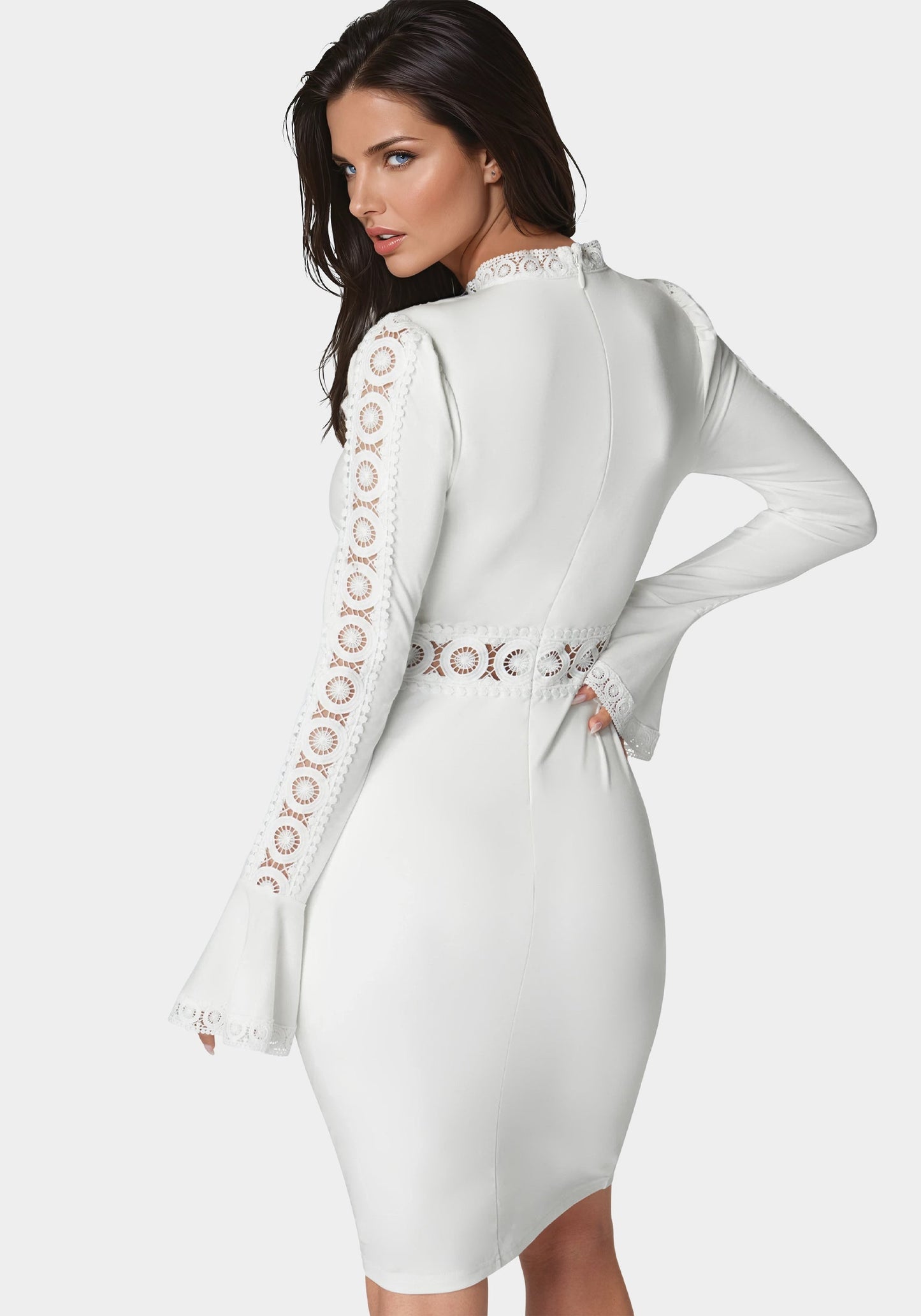 High Neck Lace Midi Dress