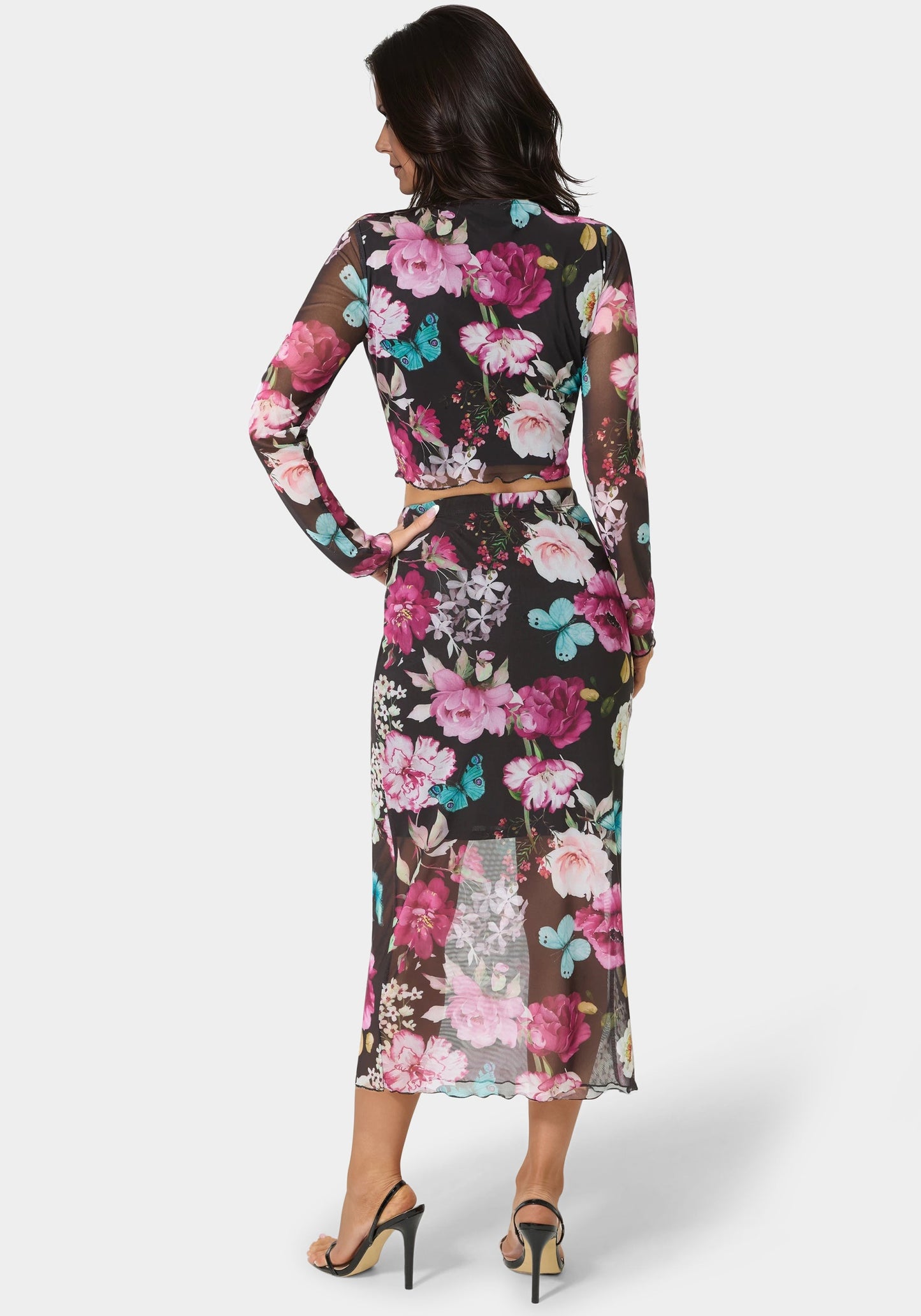 Mesh Printed Two Piece Long Sleeve Set