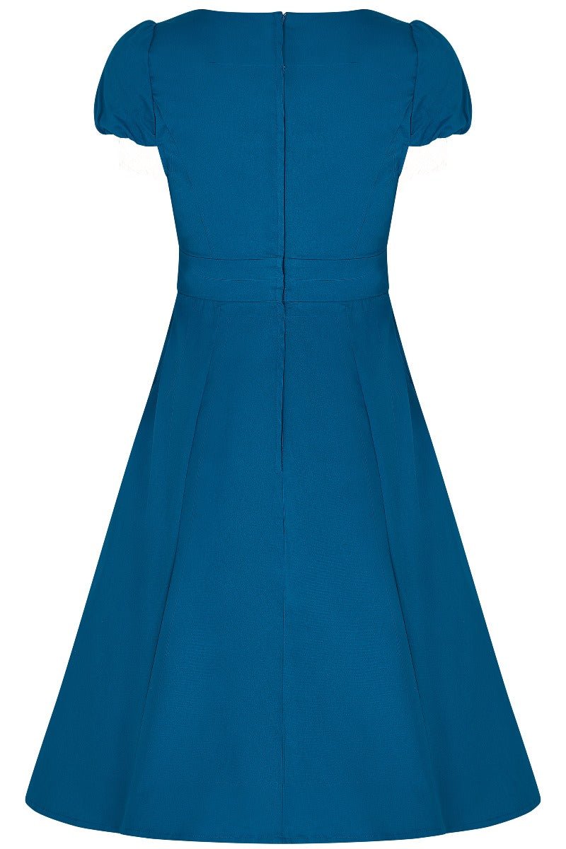 Claudia Flirty Fifties Style Dress in Peacock Blue