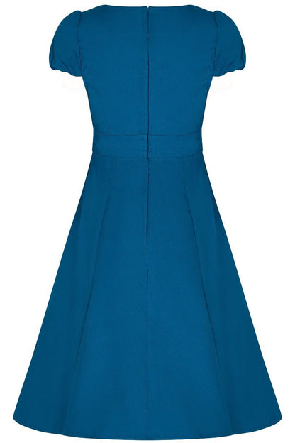 Claudia Flirty Fifties Style Dress in Peacock Blue