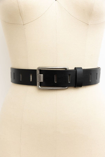Jenny Rectangle Metal Buckle Vegan Leather Belt Black