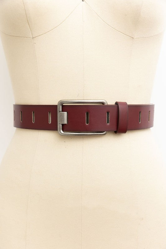 Jenny Rectangle Metal Buckle Vegan Leather Belt Brown