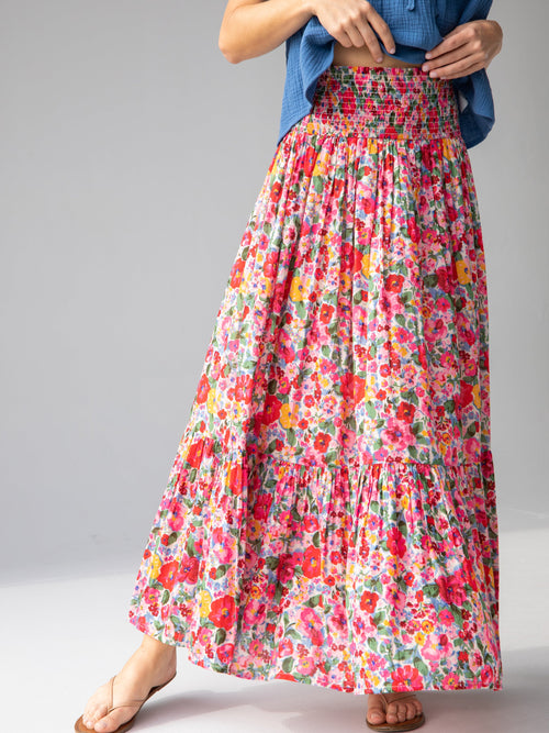 Flora Convertible Cotton Maxi Skirt - Bright Pink Floral