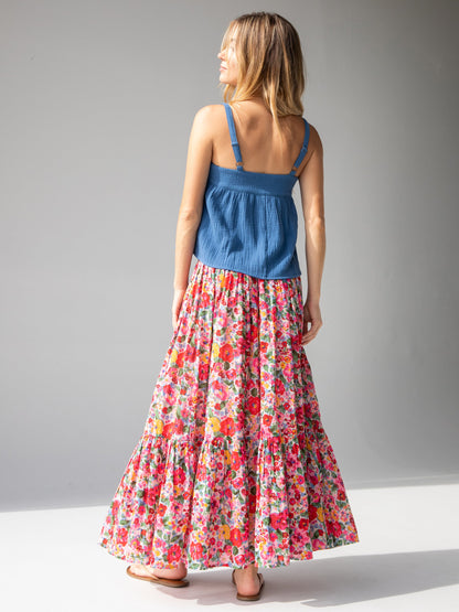Flora Convertible Cotton Maxi Skirt - Bright Pink Floral