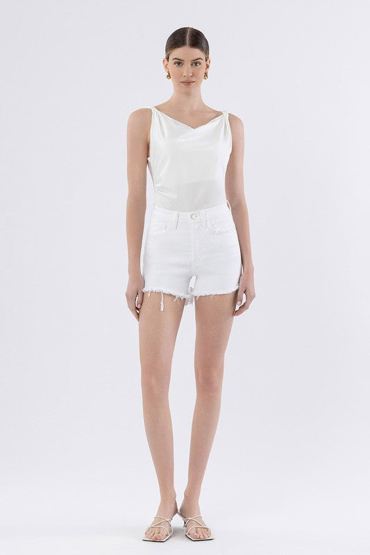 Avra High Rise Frayed Hem Denim Shorts White