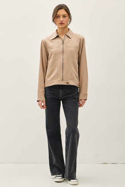 Molly Long Sleeve Faux Suede Jacket Taupe