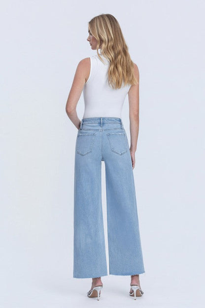 Maudie High Rise Raw Hem Wide Leg Jeans Light Wash