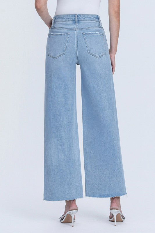 Maudie High Rise Raw Hem Wide Leg Jeans Light Wash