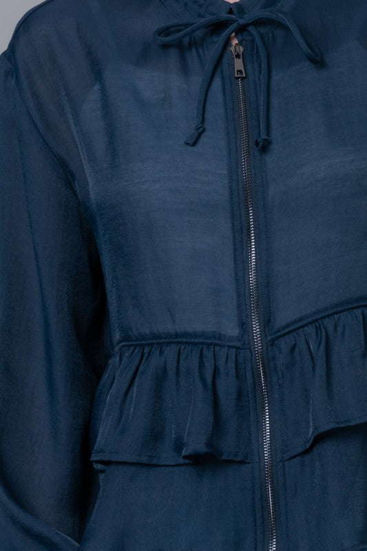 Stellan Long Sleeve Ruffle Tiered Jacket Navy