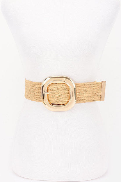 Georgiana Gold Circular Buckle Straw Waist Belt Khaki