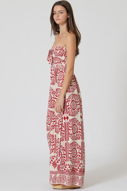 Gracen Sleeveless Back Tie Abstract Print Wide Leg Jumpsuit Ivory