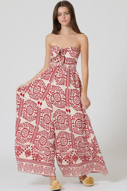 Gracen Sleeveless Back Tie Abstract Print Wide Leg Jumpsuit Ivory