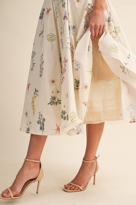 Kelly Sleeveless Floral Print Midi Dress Cream