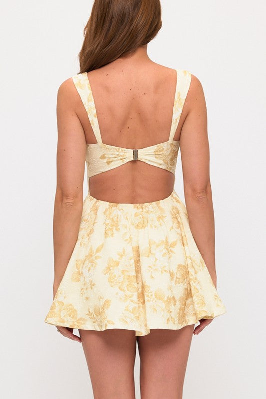 Matilda Sleeveless Open Back Floral Print Mini Dress Yellow