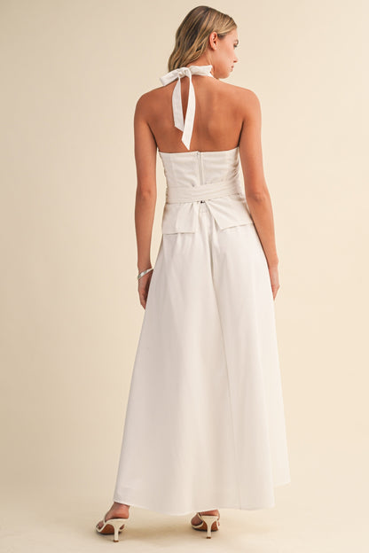 Piper Sleeveless Halter Waist Tie Top And High Waist Maxi Skirt Set White