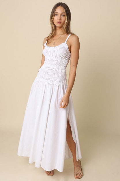 Janine Sleeveless Smocked Maxi Dress White