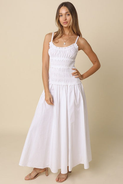 Janine Sleeveless Smocked Maxi Dress White