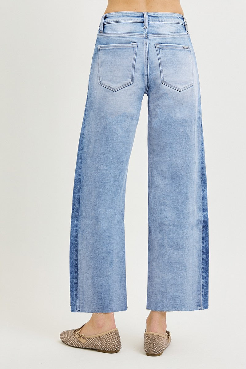 Gretchen High Rise Cropped Two Tone Jeans Light Wash