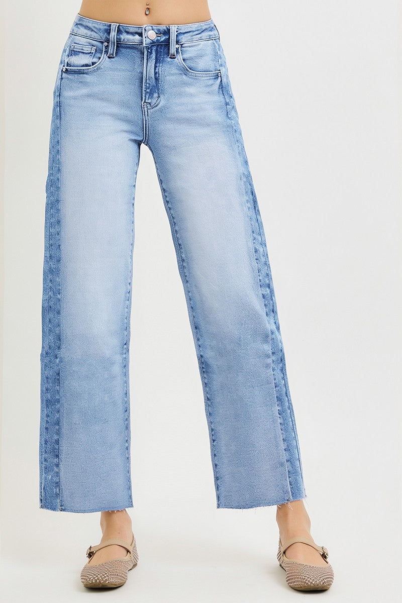 Gretchen High Rise Cropped Two Tone Jeans Light Wash
