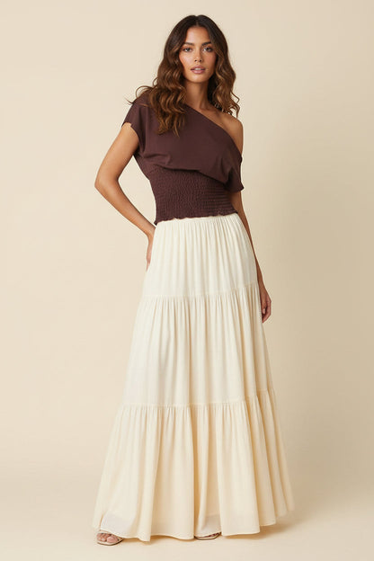 Waitlist 7/20 • Annalise Off The Shoulder Stylish Smocked Top Brown