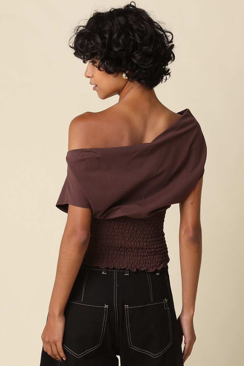 Waitlist 7/20 • Annalise Off The Shoulder Stylish Smocked Top Brown