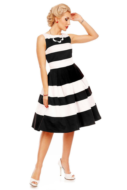 Aurora Striped Two Tone Dress in Black-White
