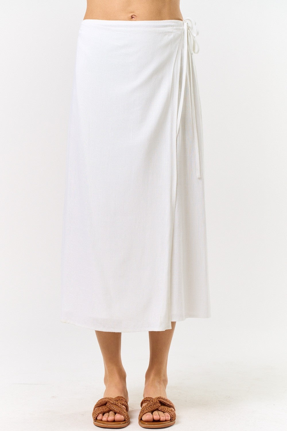 Seraphine High Waist Wrap Midi Skirt White