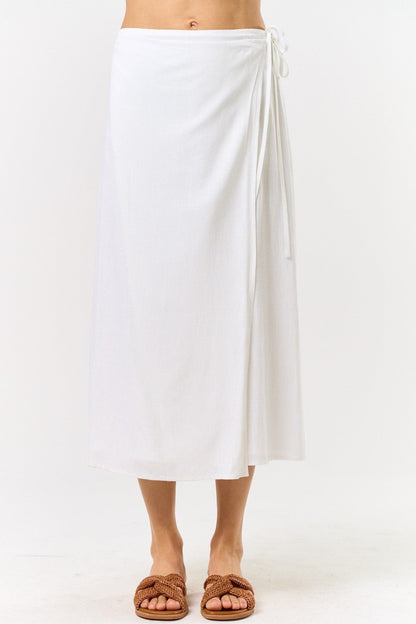Seraphine High Waist Wrap Midi Skirt White
