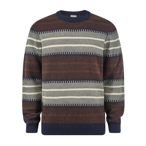 Milo Mens Fairisle Inspired Crew Knit Jumper - Deepest Blue Fairisle