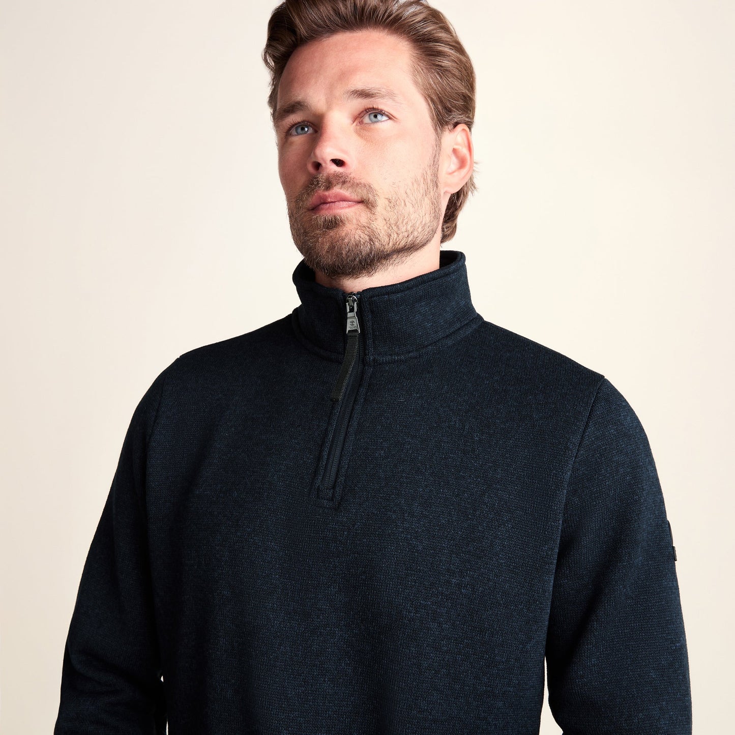 Pearson Mens Knitlook Quarter Zip Fleece - Dark Indigo Marl