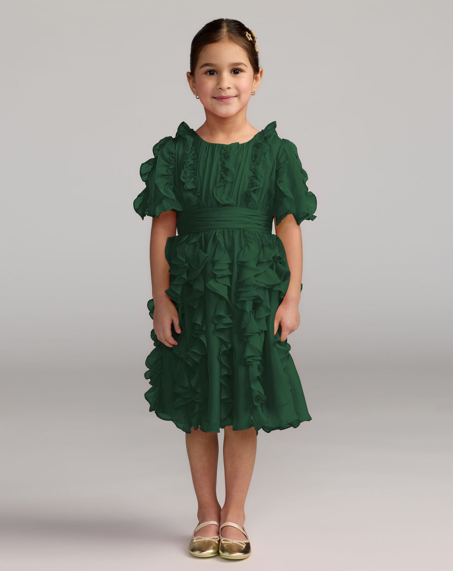 Girls Chiffon High Neck Ruffle Dress