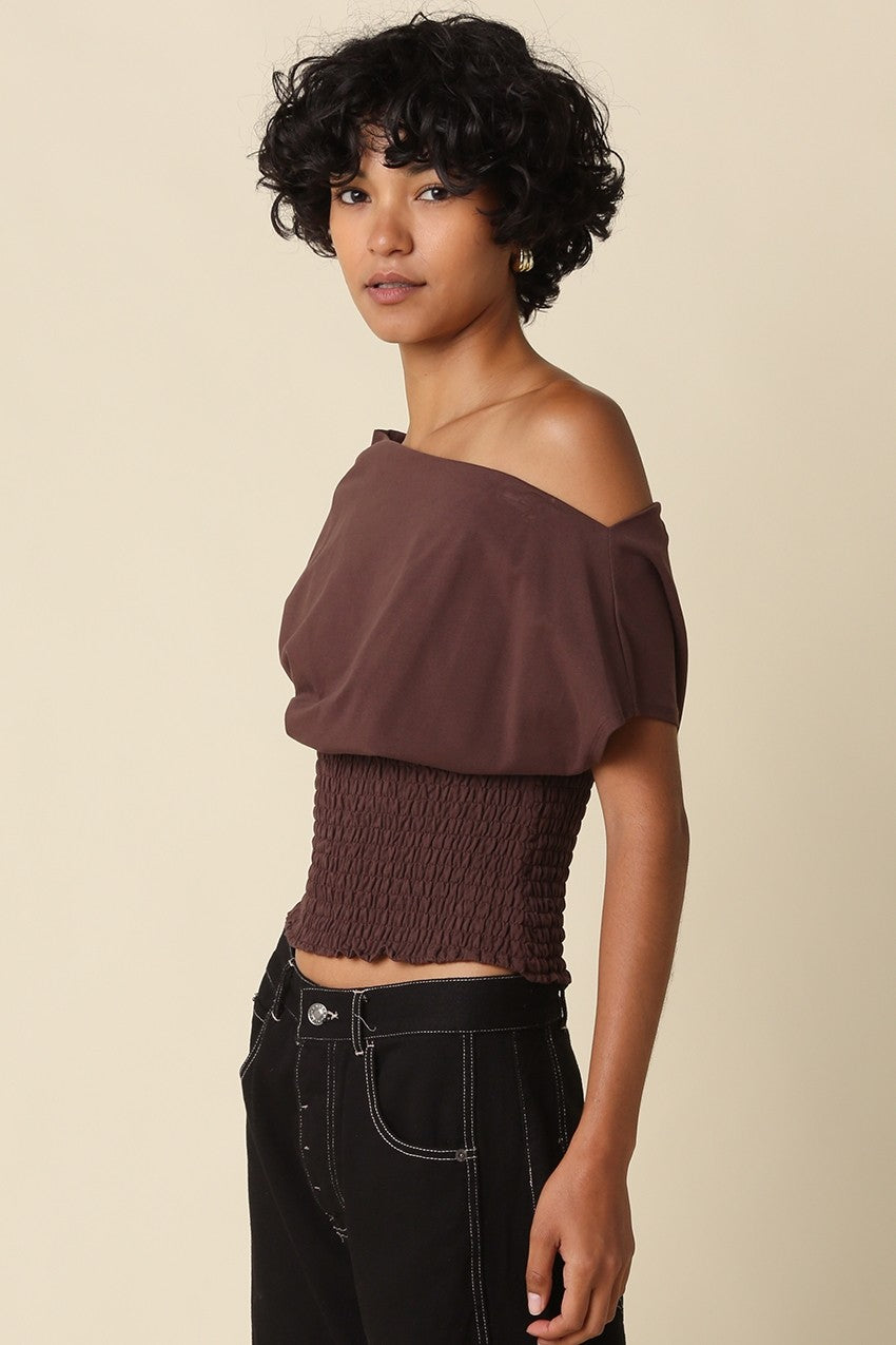 Waitlist 7/20 • Annalise Off The Shoulder Stylish Smocked Top Brown