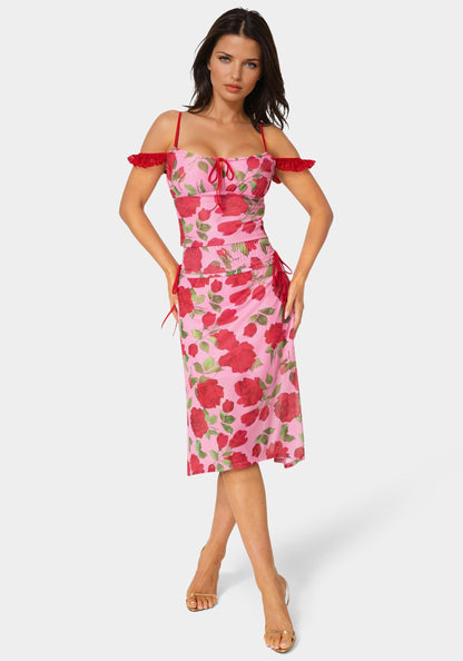 Floral Printed Mesh Maxi Skirt