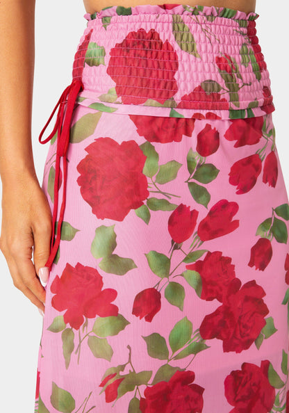 Floral Printed Mesh Maxi Skirt