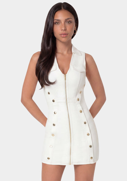Fitted White Denim Dress