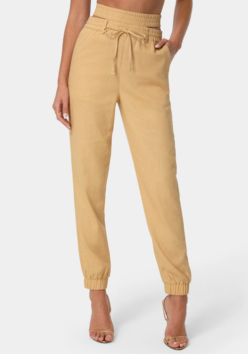 High Waisted Cutout Linen Jogger