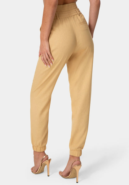 High Waisted Cutout Linen Jogger