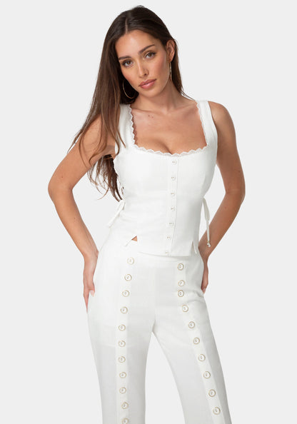 Lace Up Linen Top