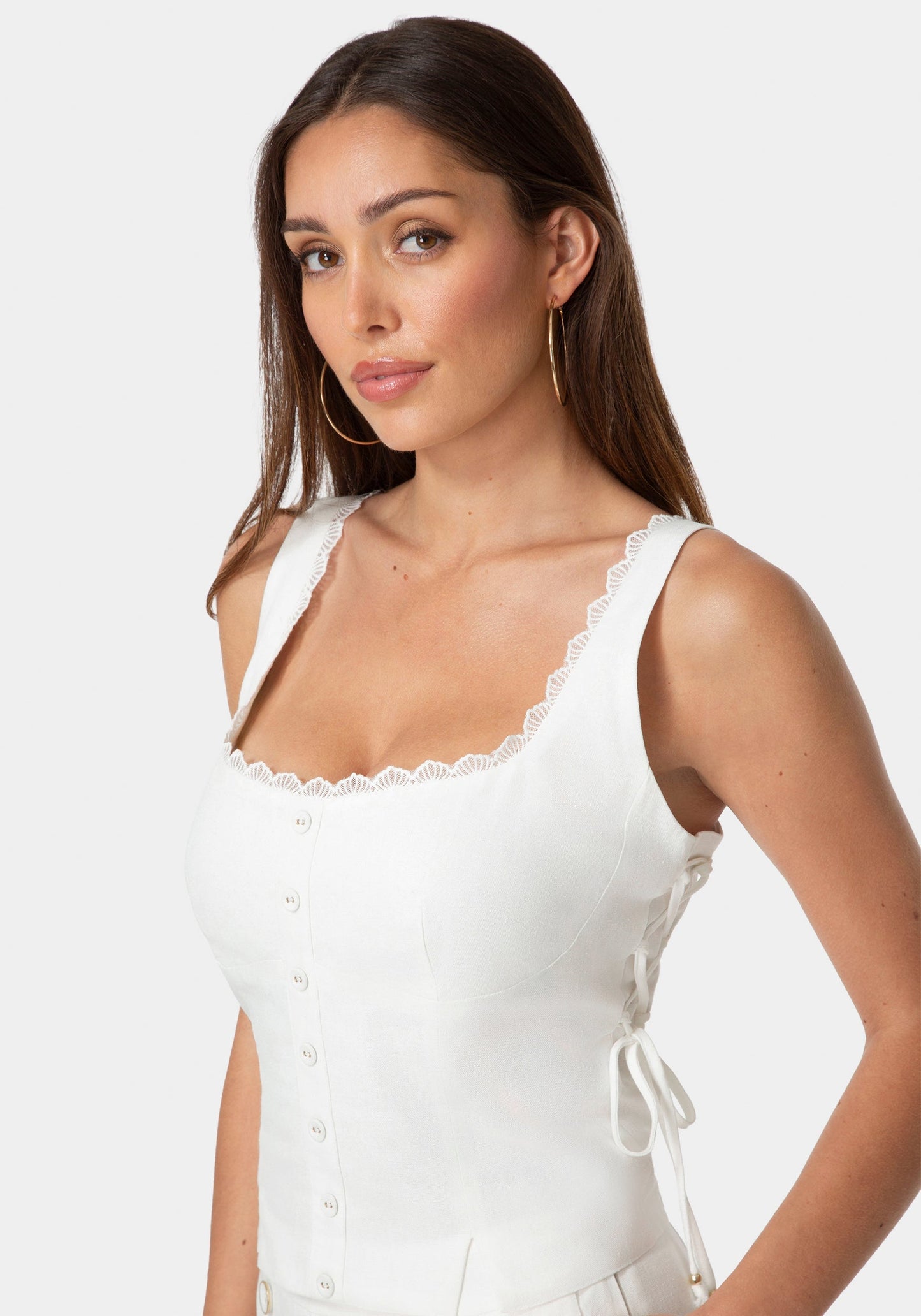 Lace Up Linen Top