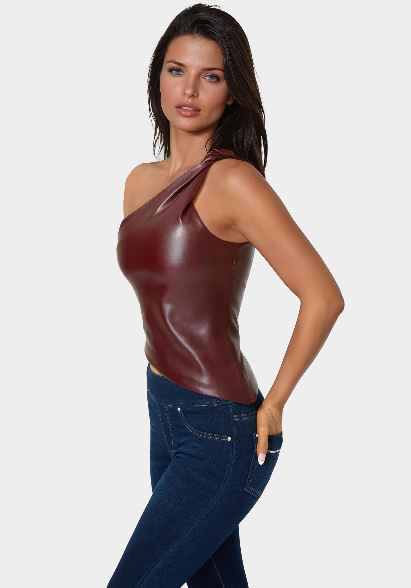 Vegan Leather One Shoulder Top