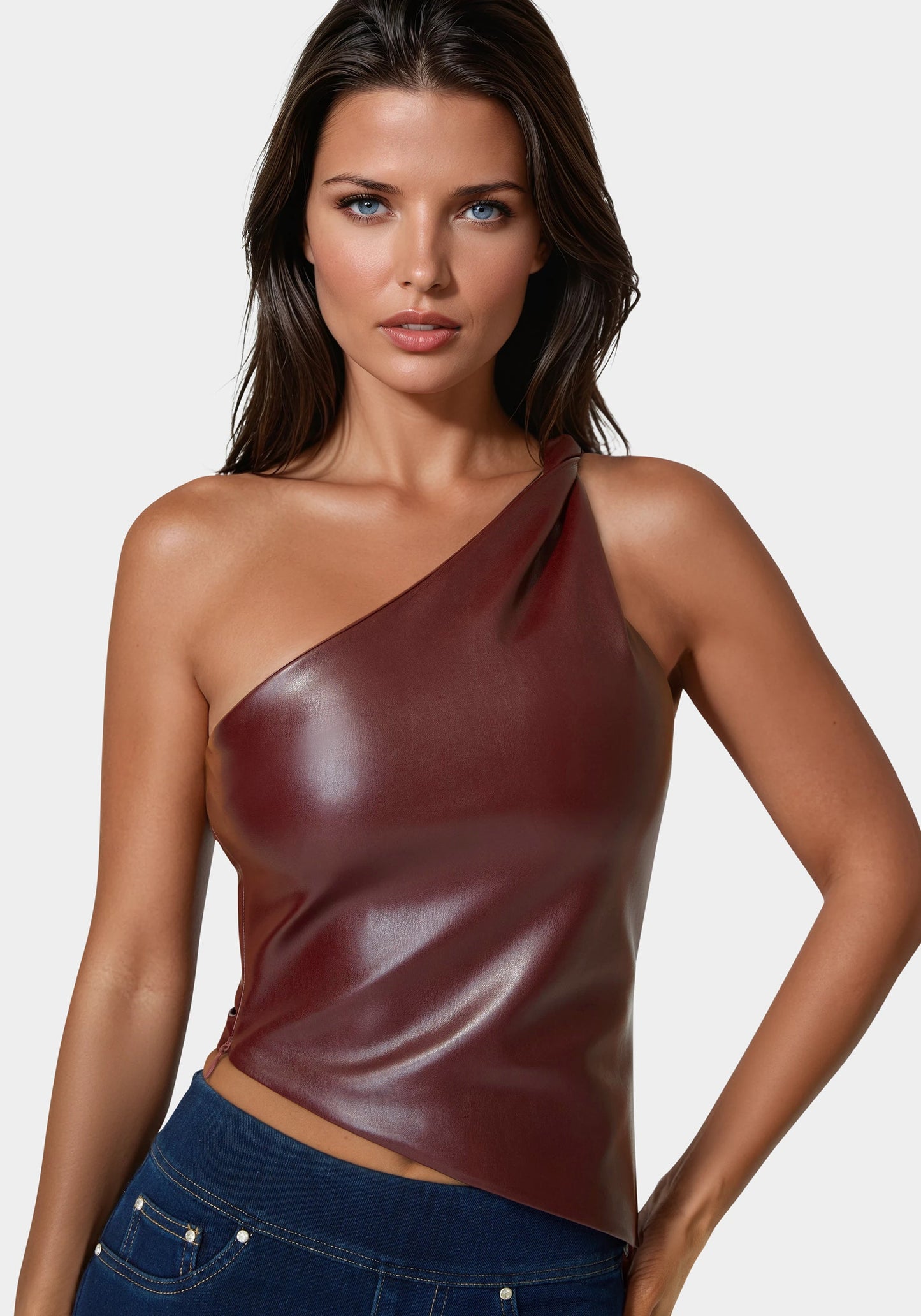 Vegan Leather One Shoulder Top