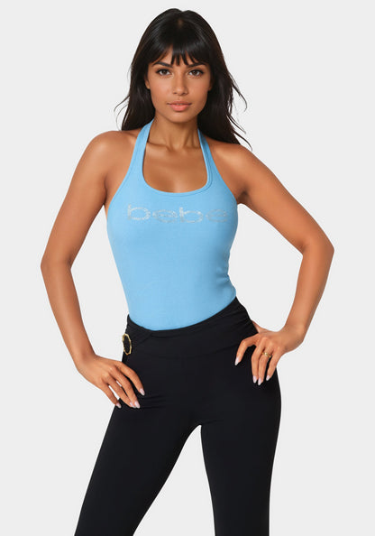 Bebe Logo Halter Neck Rib Tank
